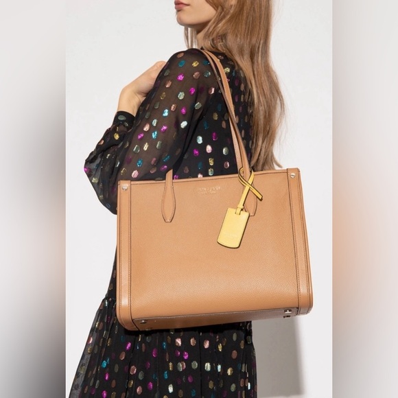 Kate Spade New York Bungalow Tan Pebbled Leather Medium Market Tote Shoulder Bag - Picture 2 of 9